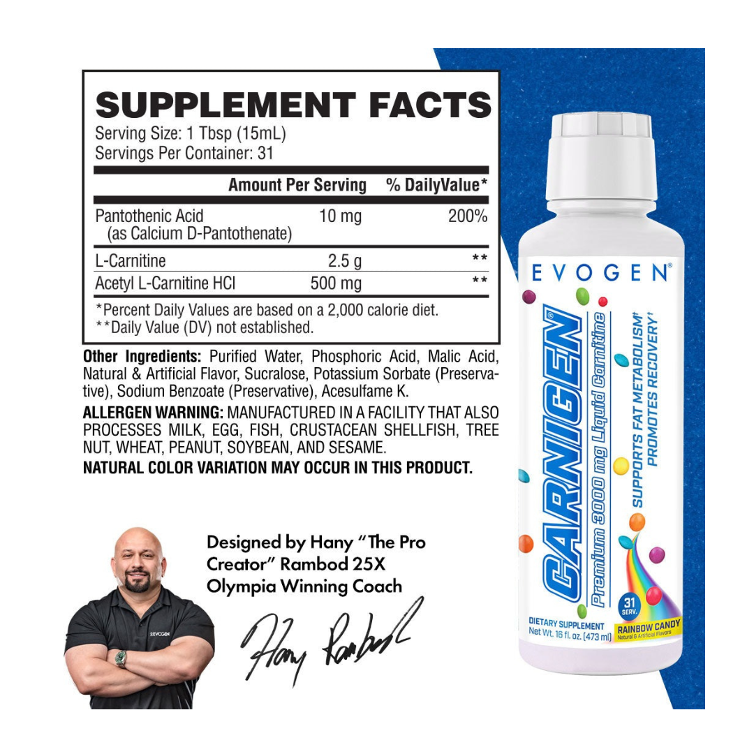 Evogen Nutrition Carnigen Liquid Rainbow Candy 31 Servings
