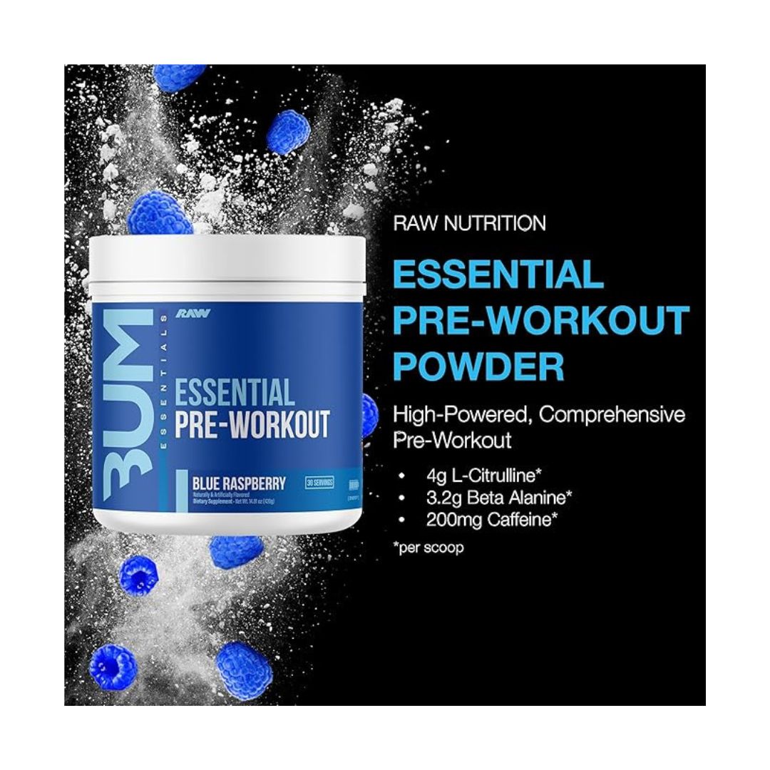 RAW BUM ESSENTIAL PRE WORK OUT BLUE RASPBERRY 30 SER