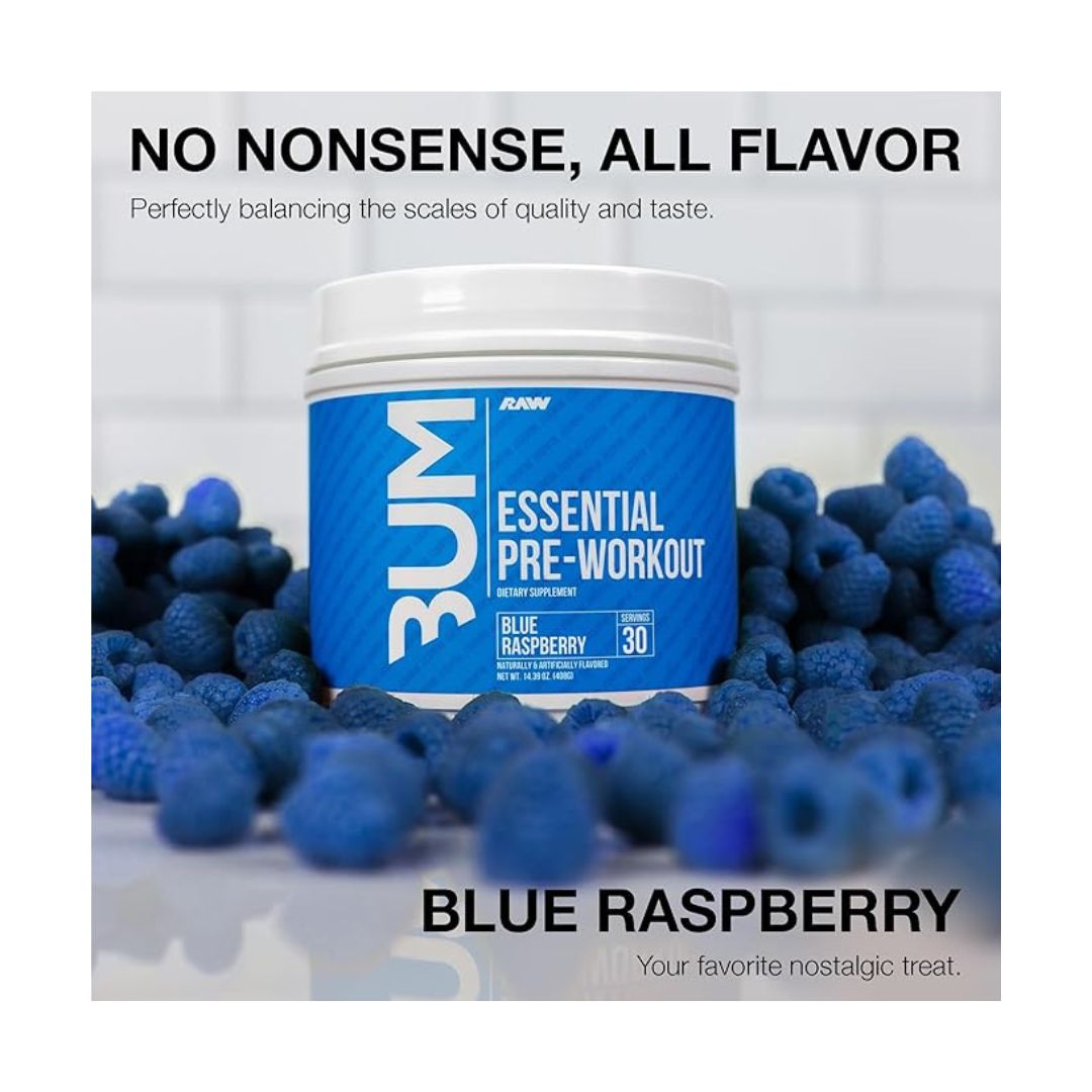 RAW BUM ESSENTIAL PRE WORK OUT BLUE RASPBERRY 30 SER