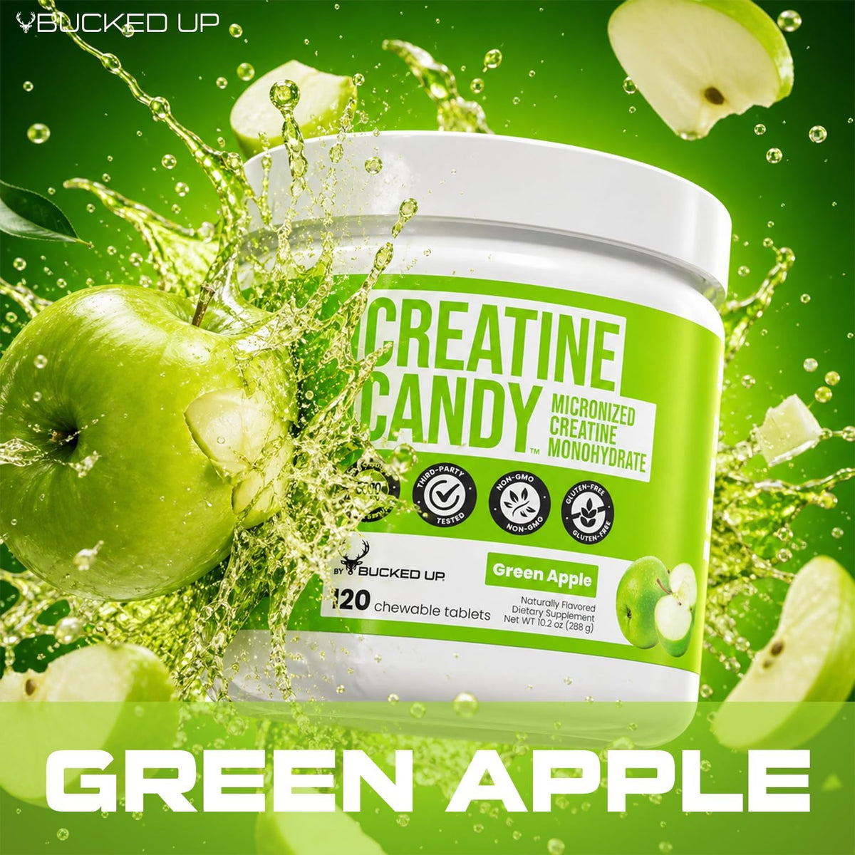 BUCKED UP CREATINE CANDY 120TAB - GREEN APPLE