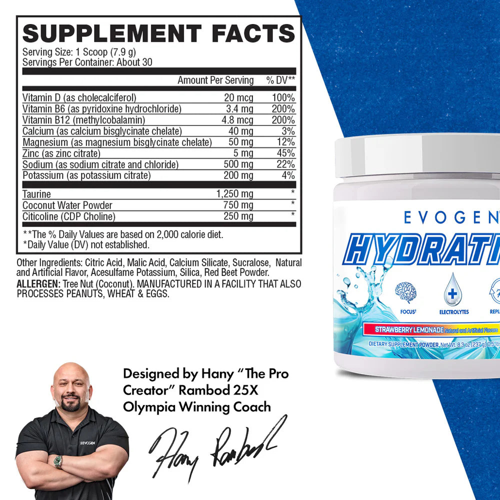 Evogen Nutrition Hydration, Strawberry Lemonade | 30 Servings | Protein Nation