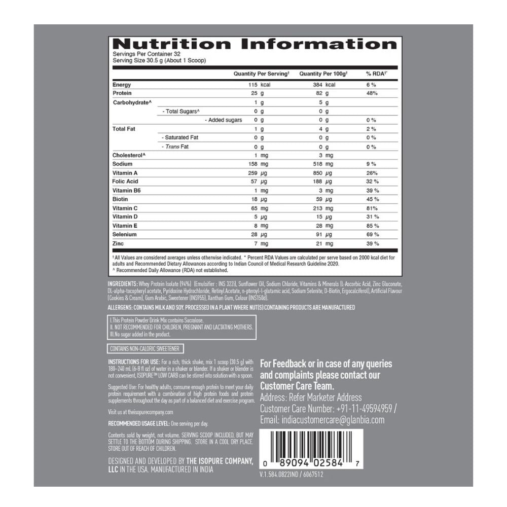 Isopure Low Carb Cookies & Cream - 1 KG
