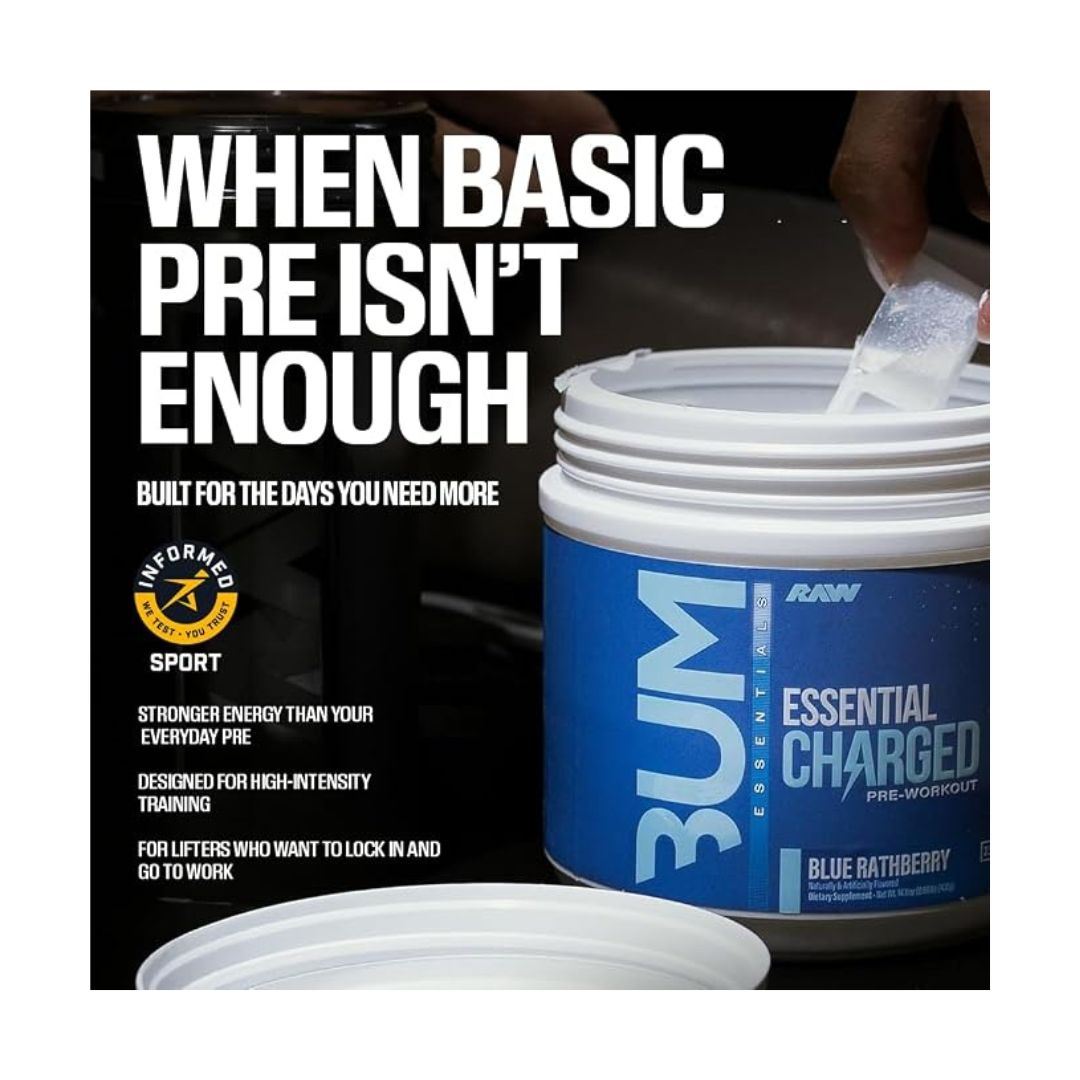 RAW BUM ESSENTIAL CHARGED PRE- BLUE RATHBERRY - 25 SER