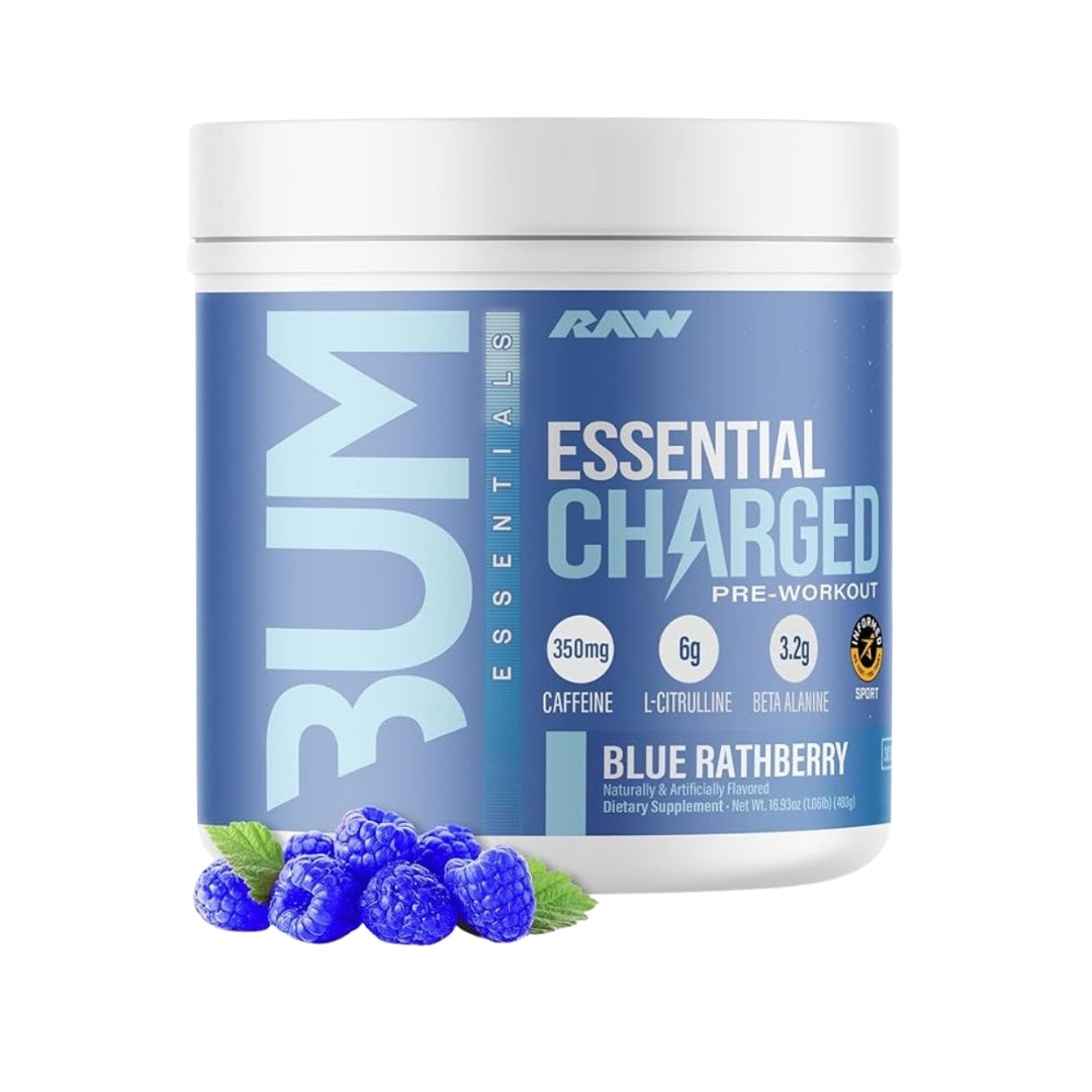 RAW BUM ESSENTIAL CHARGED PRE- BLUE RATHBERRY - 25 SER