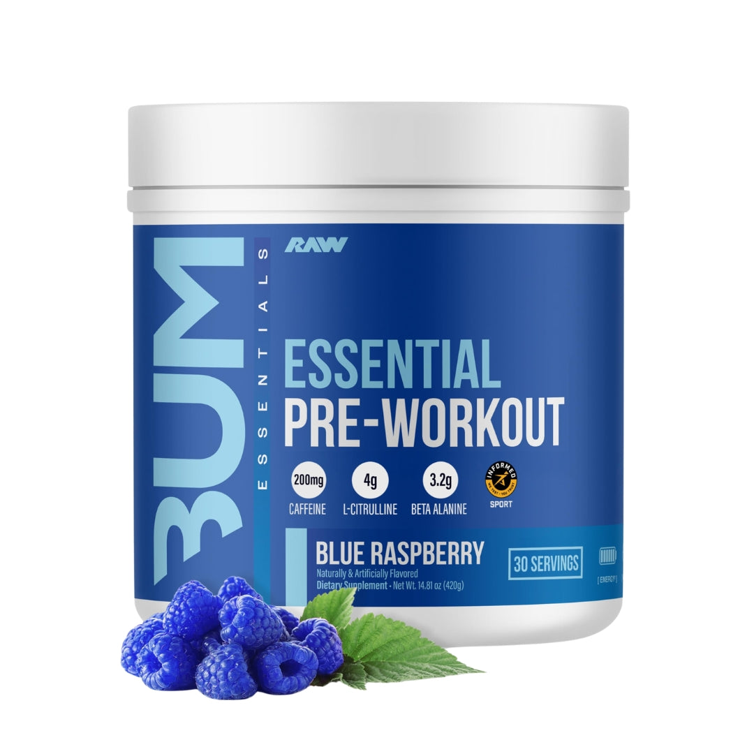 RAW BUM ESSENTIAL PRE WORK OUT BLUE RASPBERRY 30 SER