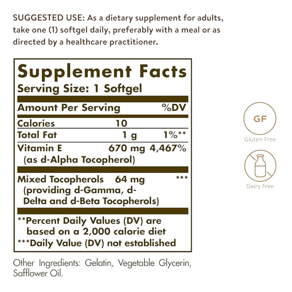Solagar Vitamin E 1000 IU 100 Softgels