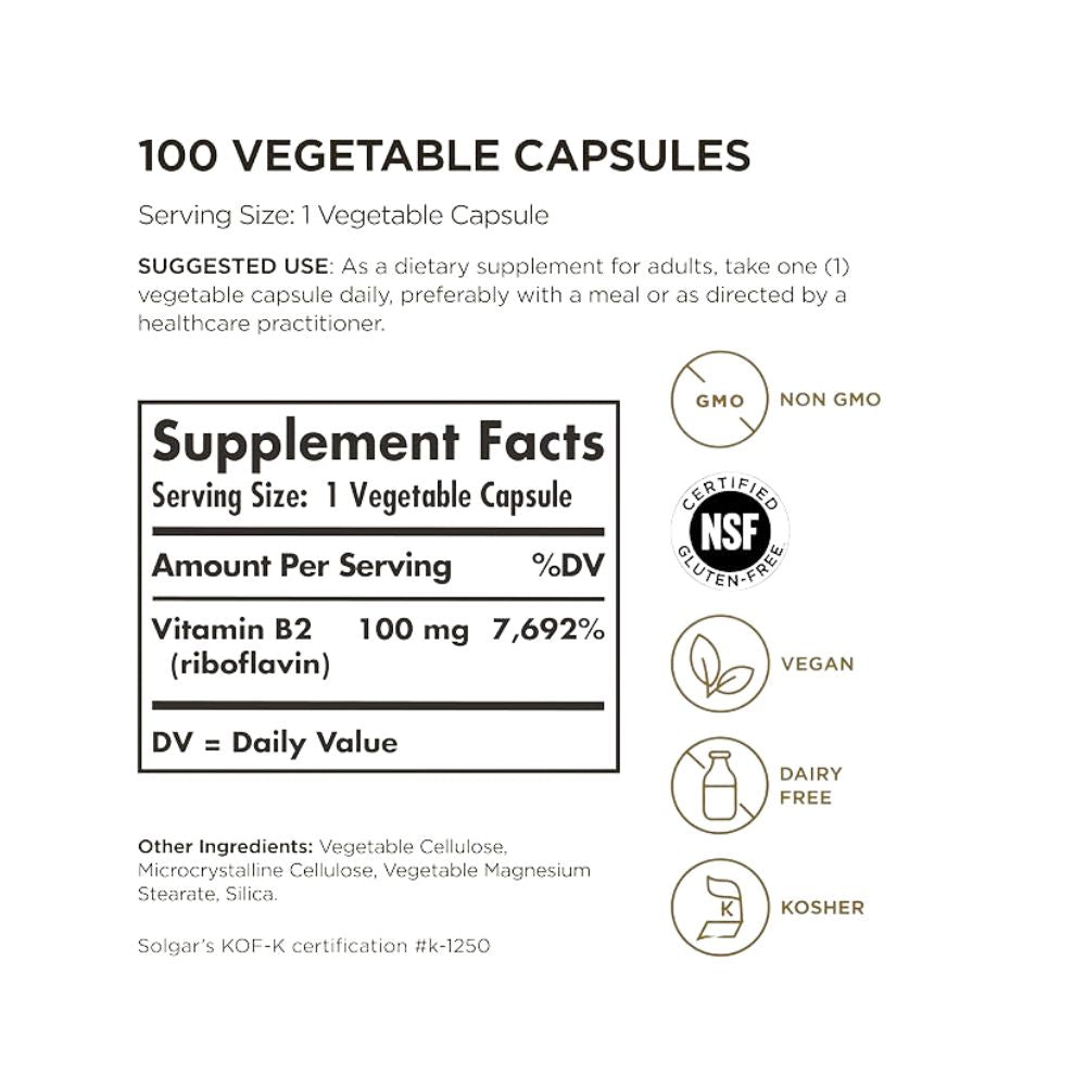 Solgar Vitamin B2 100 MG 100 Veg Capsules