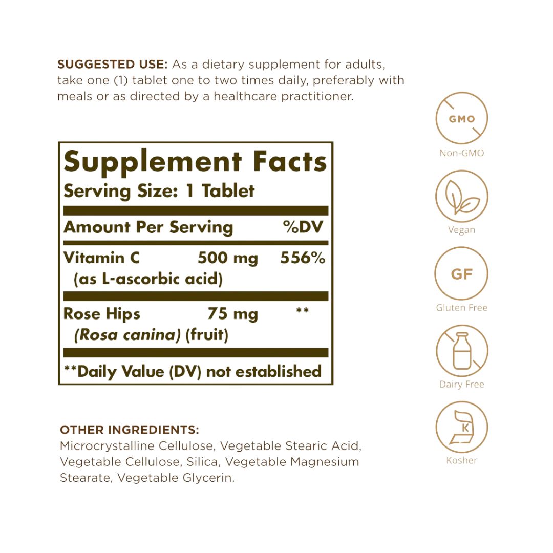 Solgar Vitamin C Rose Hips 500 MG -100 Tabs