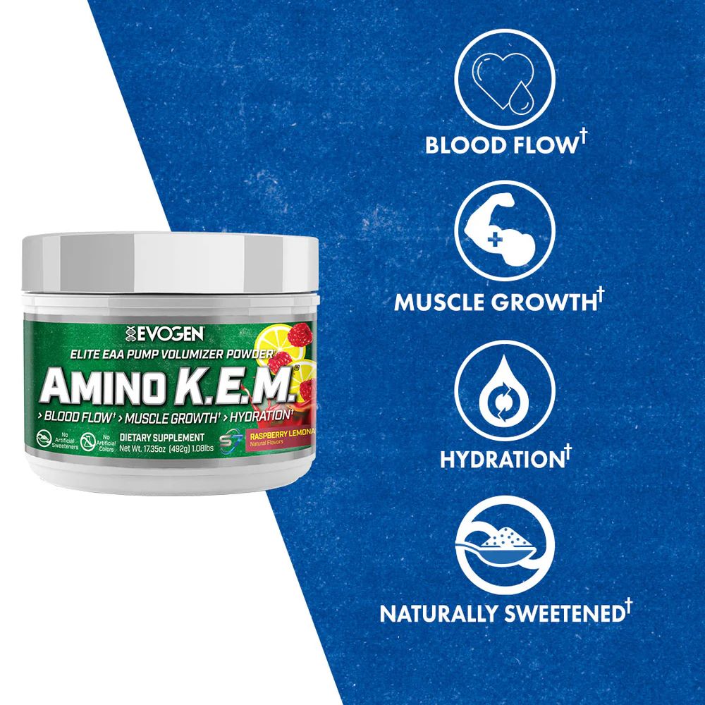 Evogen Amino K.E.M Natural Raspberry Lemonade | 30 Servings | Protein Nation