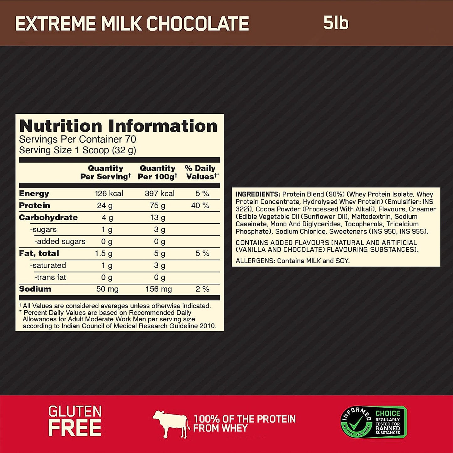 ON Optimum Nutrition Gold Standard Whey Protein 5 lb Extreme Milk Chocolate USA