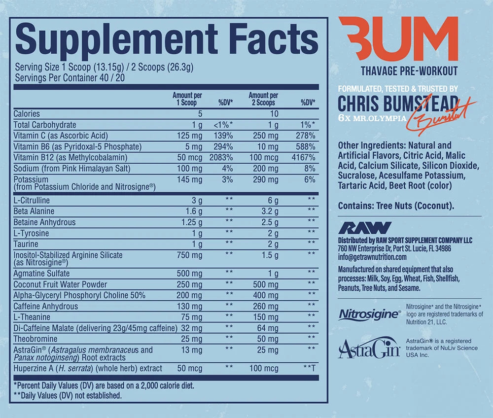 RAW X CBUM THAVAGE PRE-WORKOUT 6 PEAT 526GM