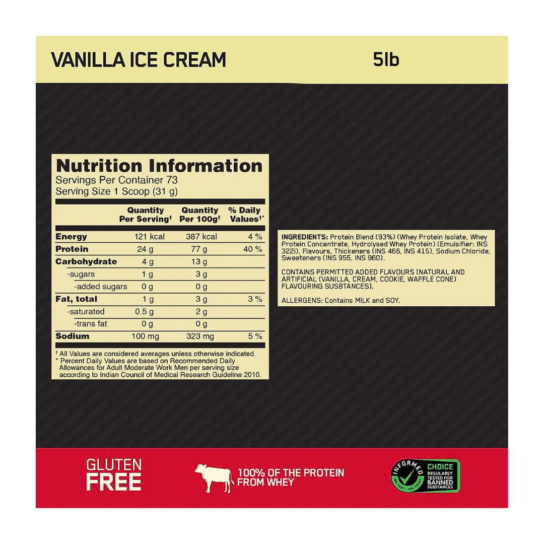 ON Optimum Nutrition Gold Standard Whey Protein 5 lb Vanilla Ice Cream