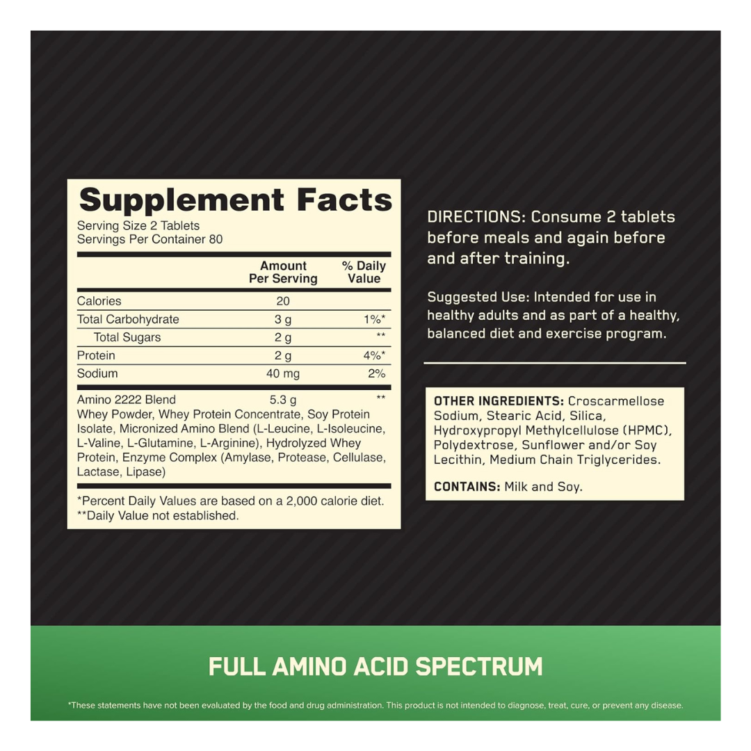 ON Optimum Nutrition Superior Amino 2222 160 Tablets Unflavoured ...