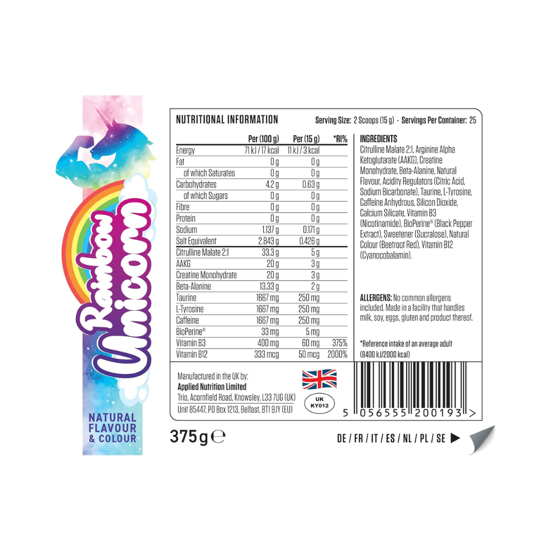 APPLIED NUTRITION PUMP PRE WORKOUT-RAINBOW UNICORN-25 SERVINGS