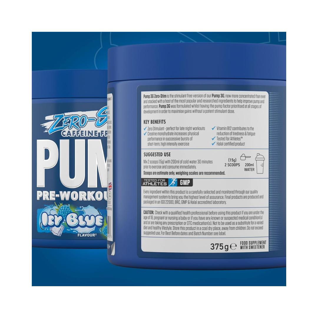 APPLIED NUTRITION ZERO STIM PUMP PRE WORKOUT-ICY BLUE RAZ-25 SERVINGS