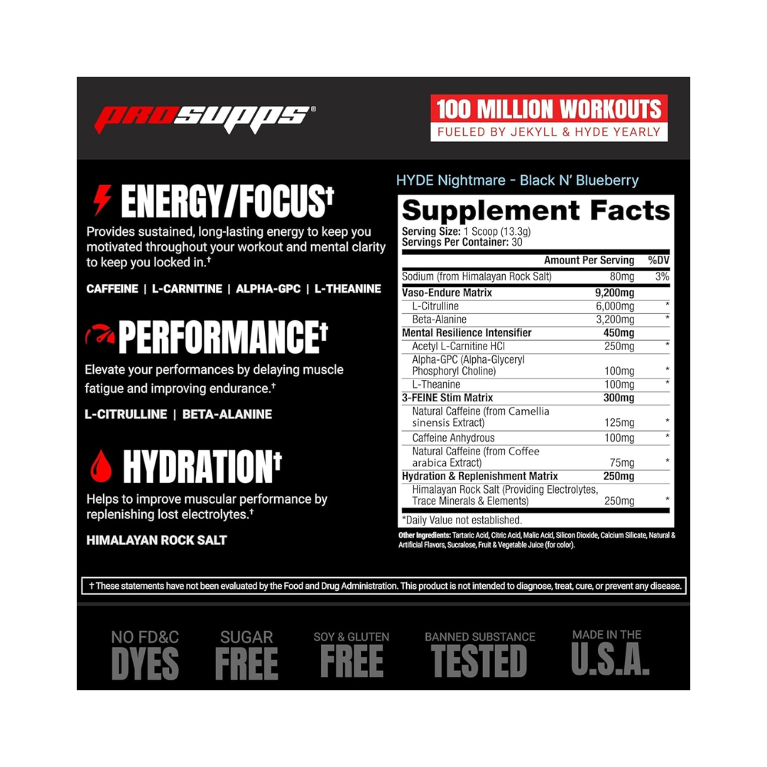 PRO SUPPS HYDE NIGHTMARE PRE WORKOUT-30 SERVINGS BLOOD BERRY