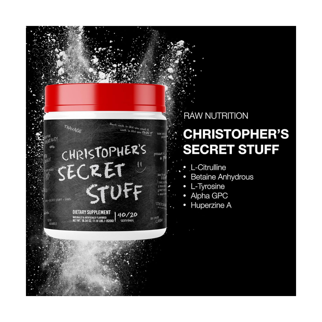 BUM X RAW CHRISTOPHER S SECRET STUFF-40 SERVINGS CHAMPION MENTALITY