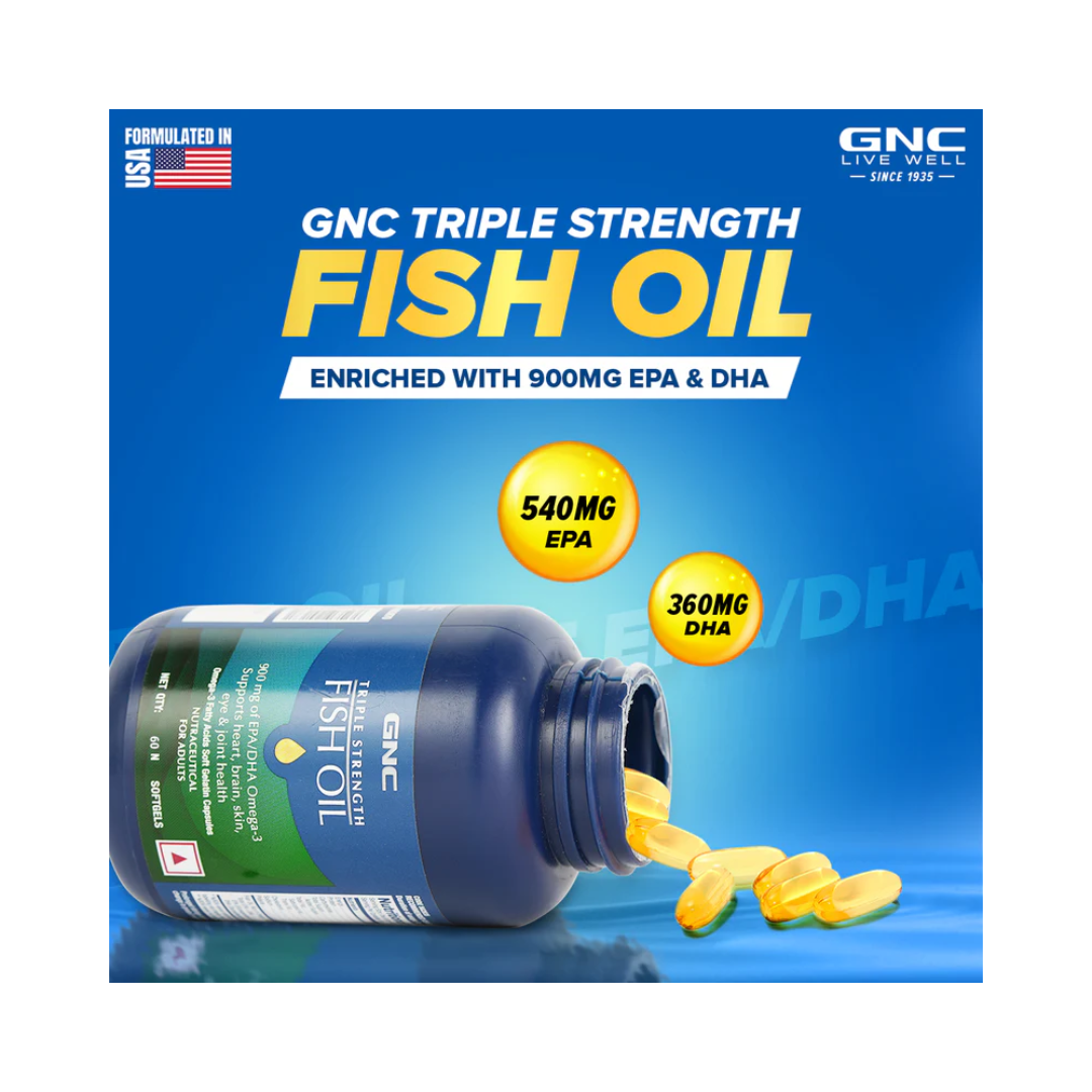 GNC Triple Strength Fish Oil 60 Softgels Unflavoured