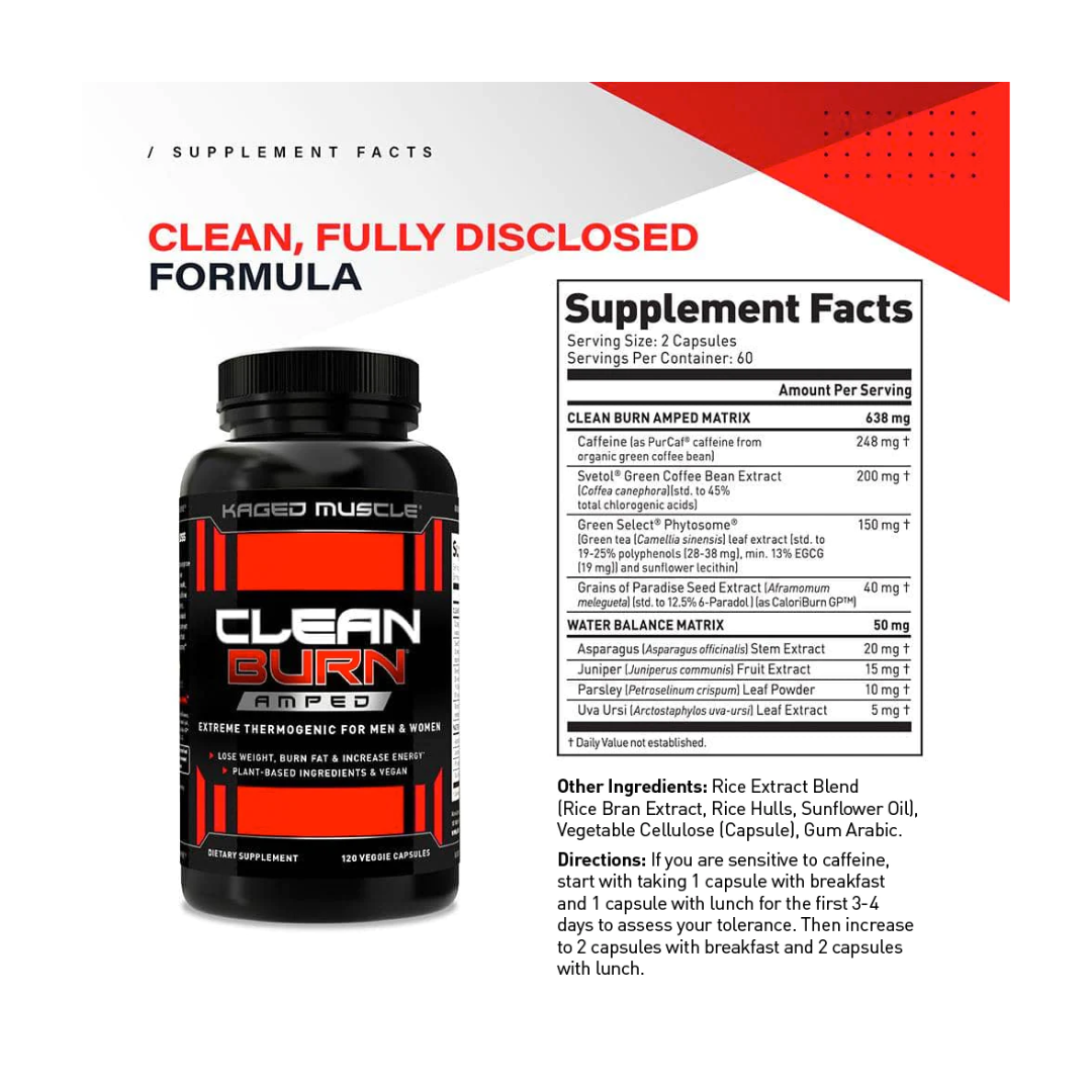 Kaged muscle clean burn amped 120 caps protein nation