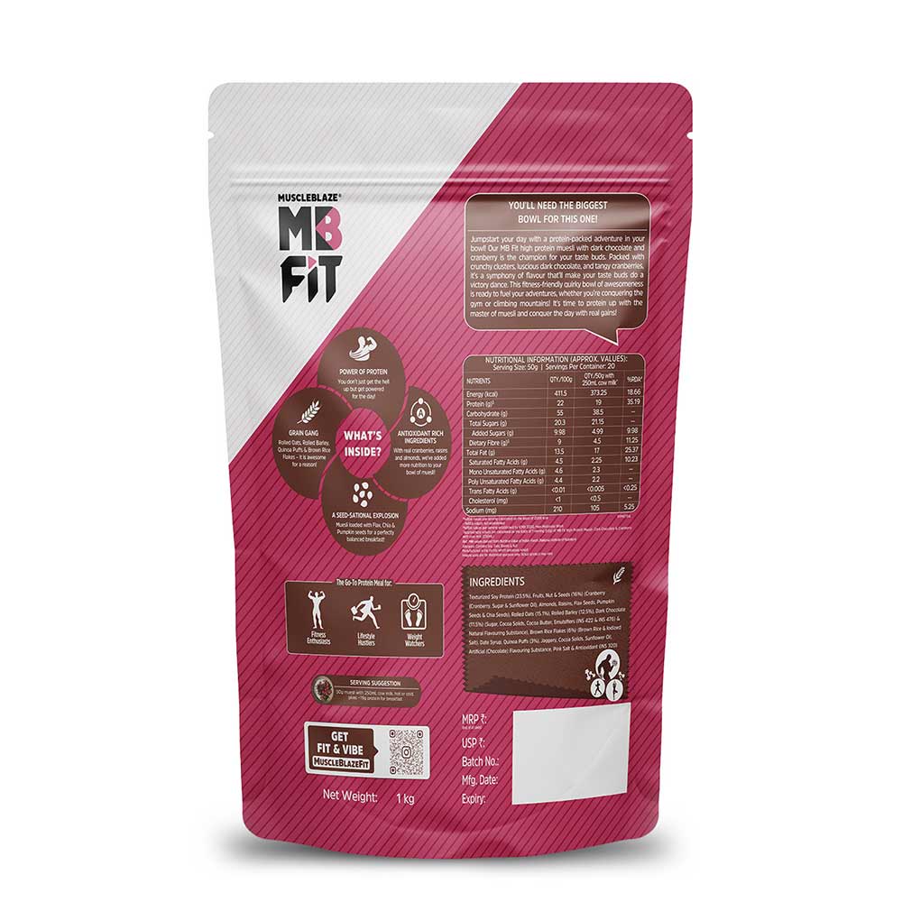 MuscleBlaze High Protein Muesli 1kg Dark Chocolate & Cranberry Success