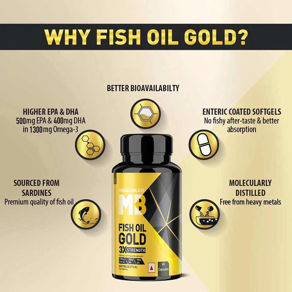 MuscleBlaze Fish Oil Gold 60 tabs Unflavoured