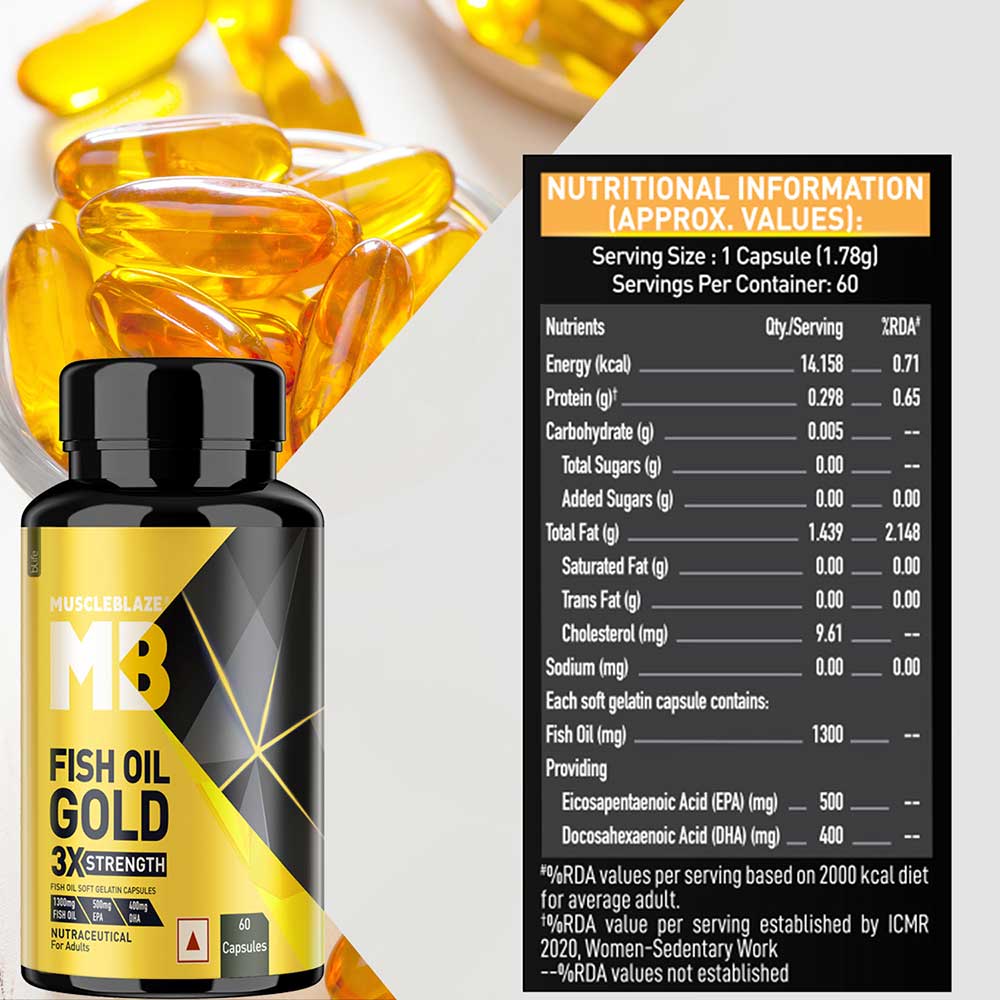 MuscleBlaze Fish Oil Gold 60 tabs Unflavoured