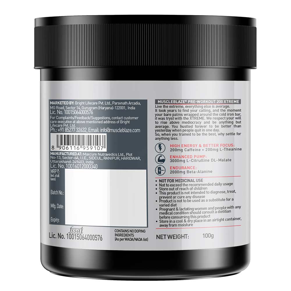 MuscleBlaze Pre-Workout 200 Xtreme-100Gm