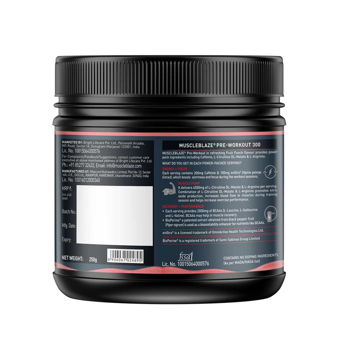 MuscleBlaze Pre Workout 300-250gm-Fruit Punch