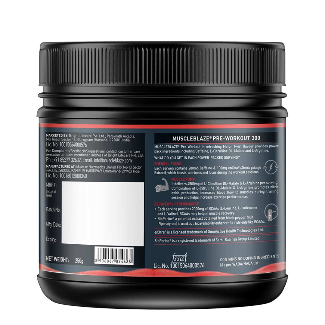 MuscleBlaze Pre Workout 300-250gm-Melon Twist