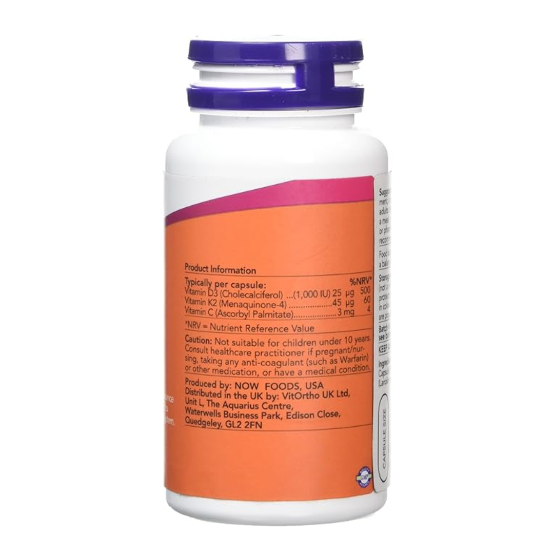 Now Vitamin D3 + K2-120 Tablets