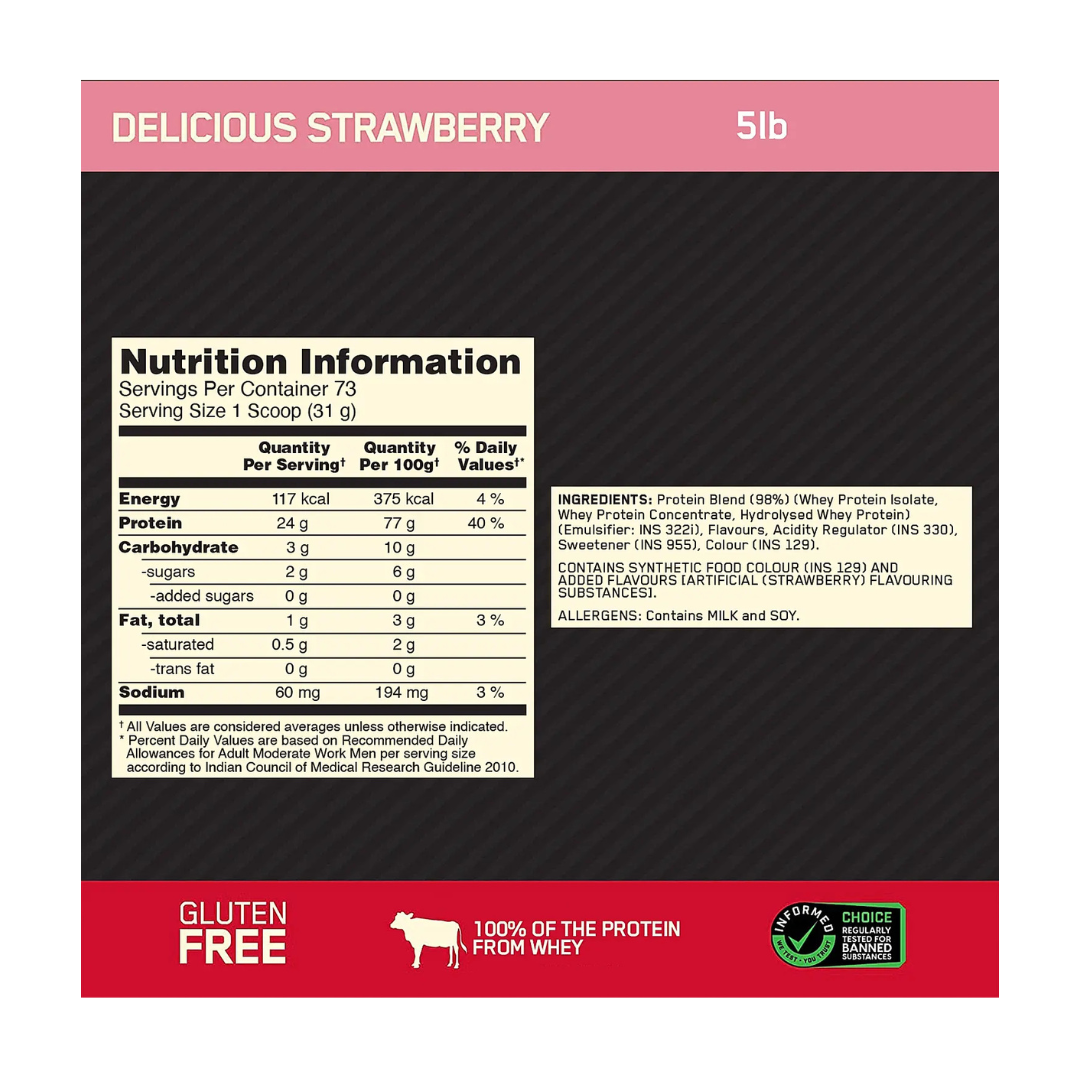 ON Optimum Nutrition Gold Standard Whey Protein 5 lb Delicious Strawberry