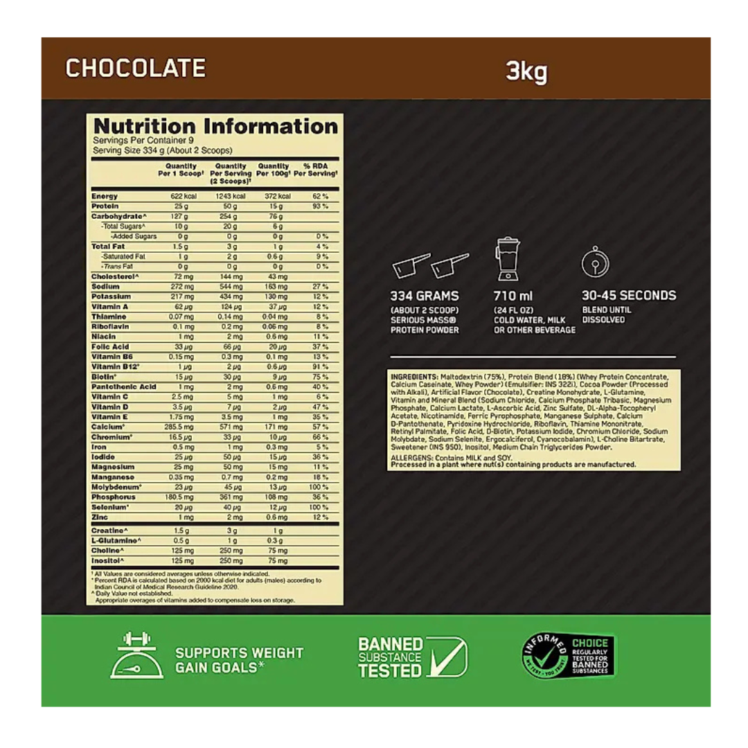 ON Optimum Nutrition Serious Mass 3 kg Chocolate