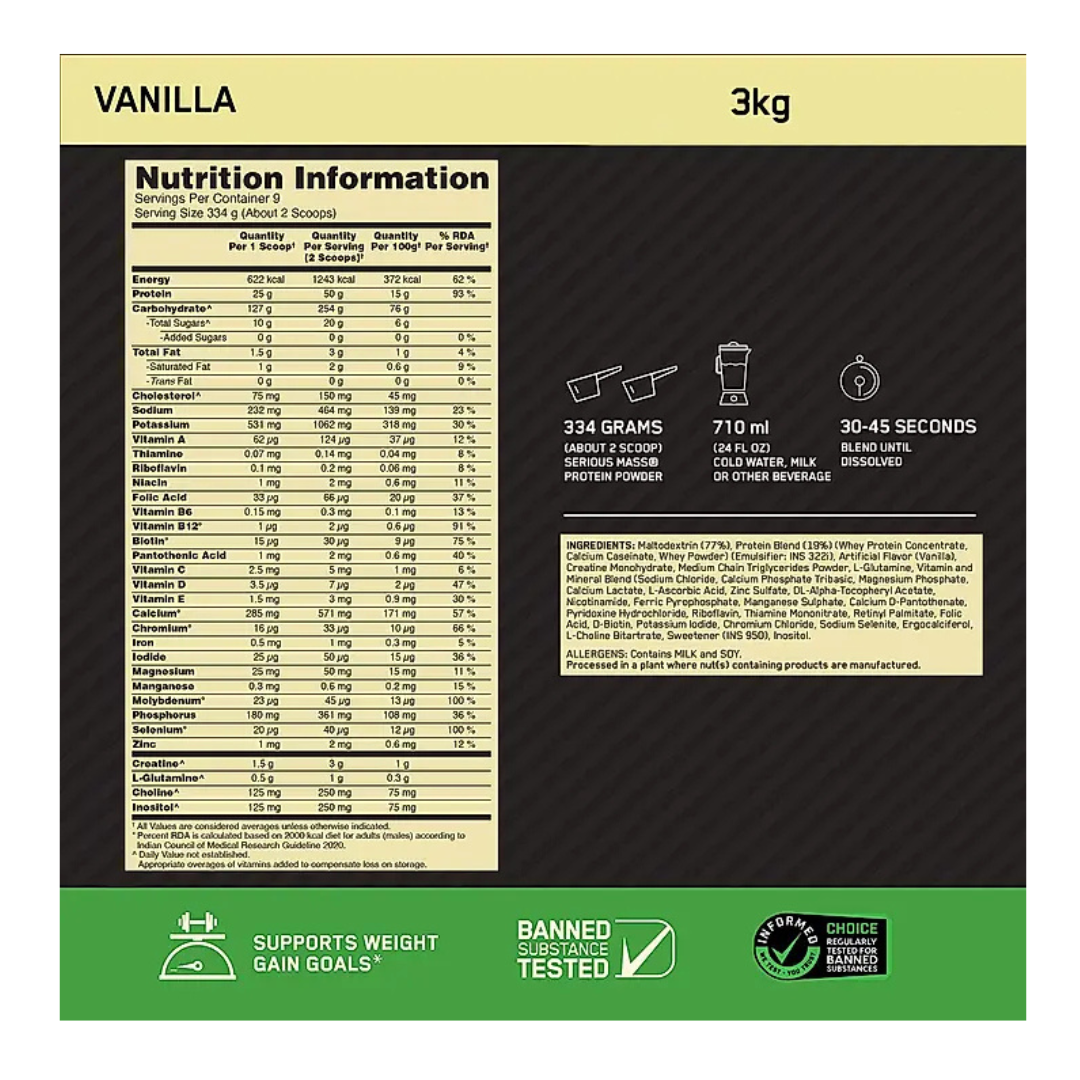 ON Optimum Nutrition Serious Mass 3 kg Vanilla