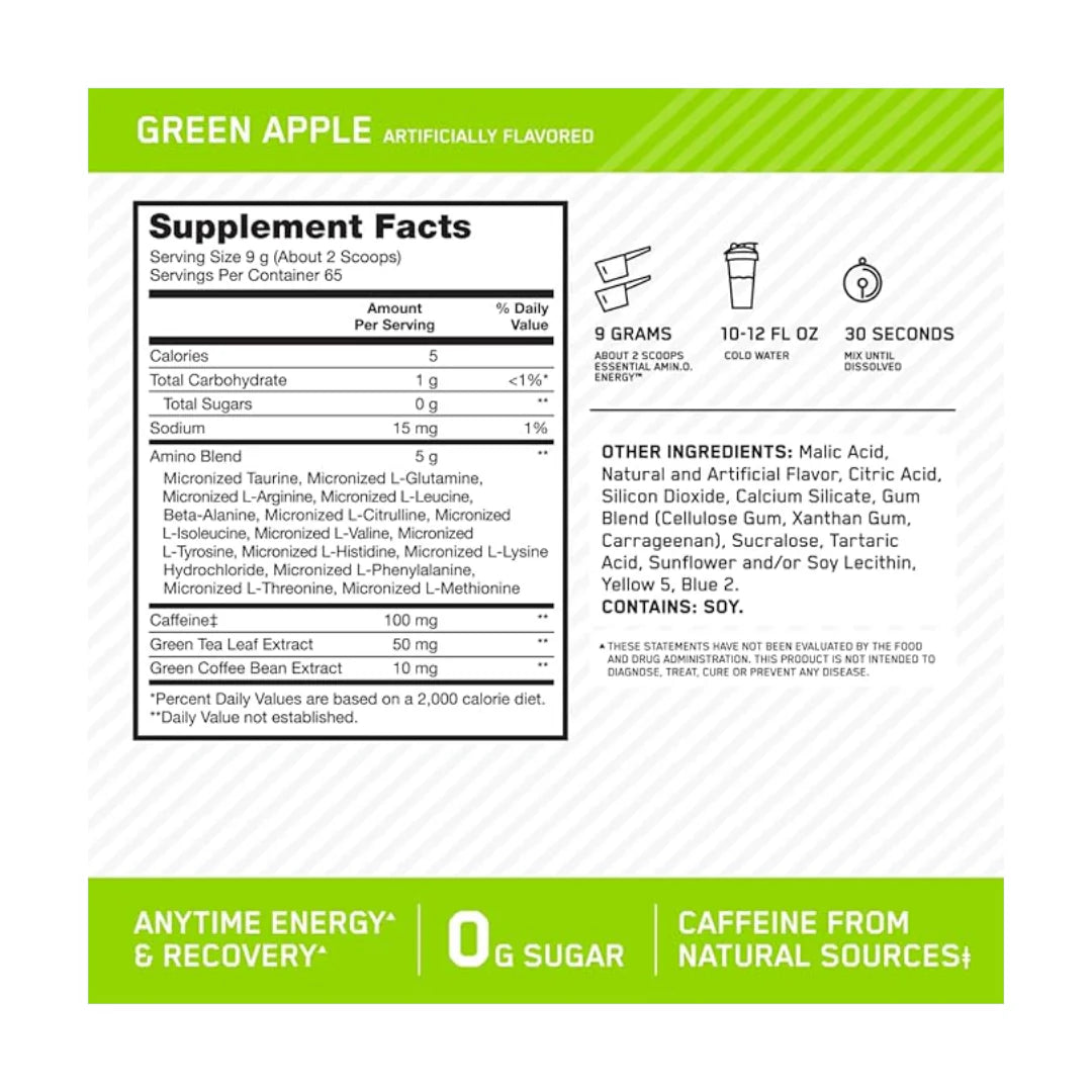 Optimum Nutrition Essential Amino Energy 65 Serving Green Apple