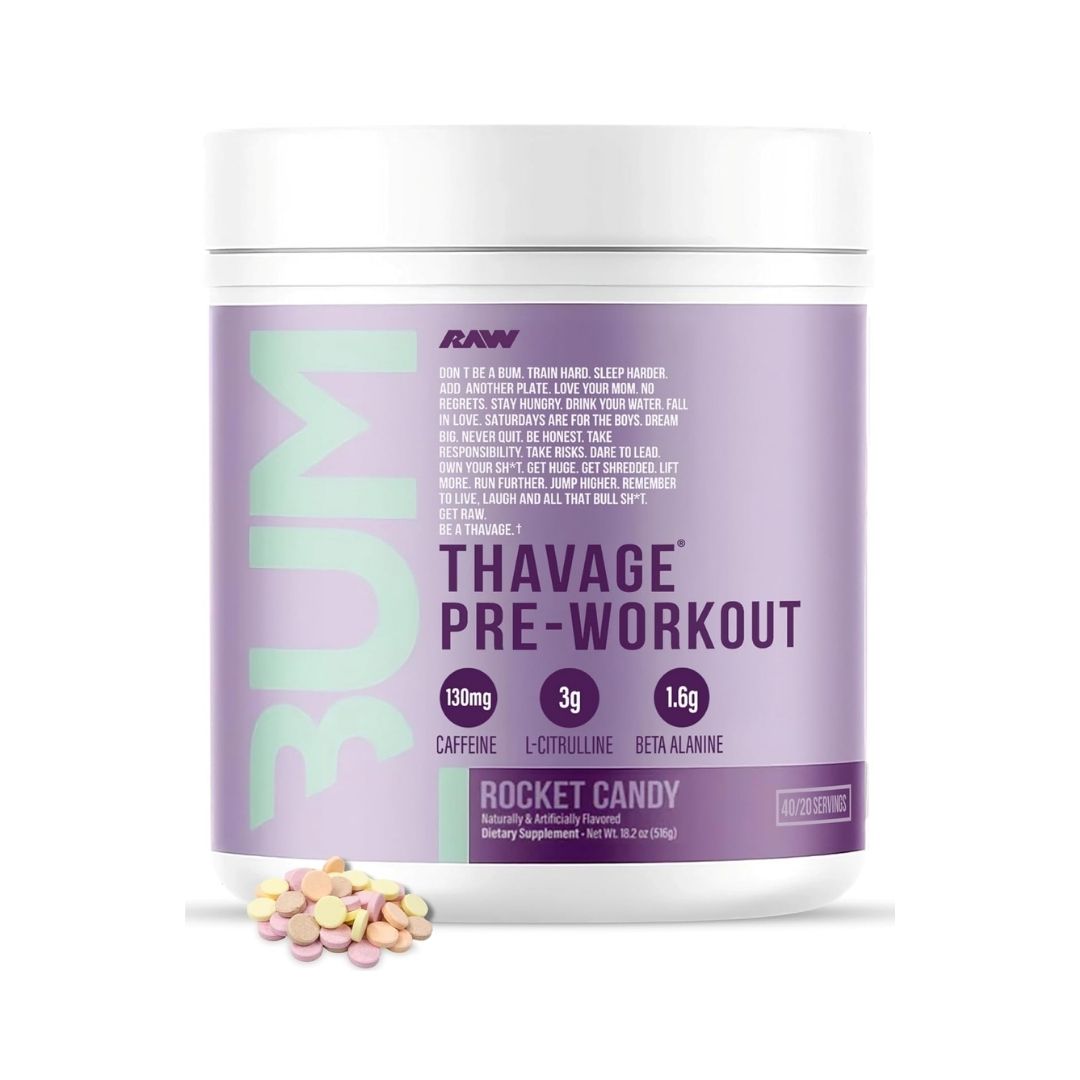 Raw Bum | Thavage Pre-Workout | Rocket Candy | 40 Servings | Protein Nation