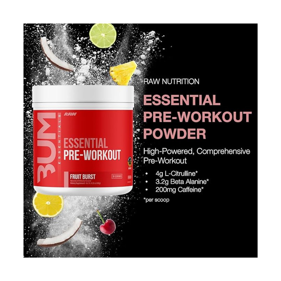RAW BUM ESSENTIAL PRE WORKOUT 408GM FRUIT BURST