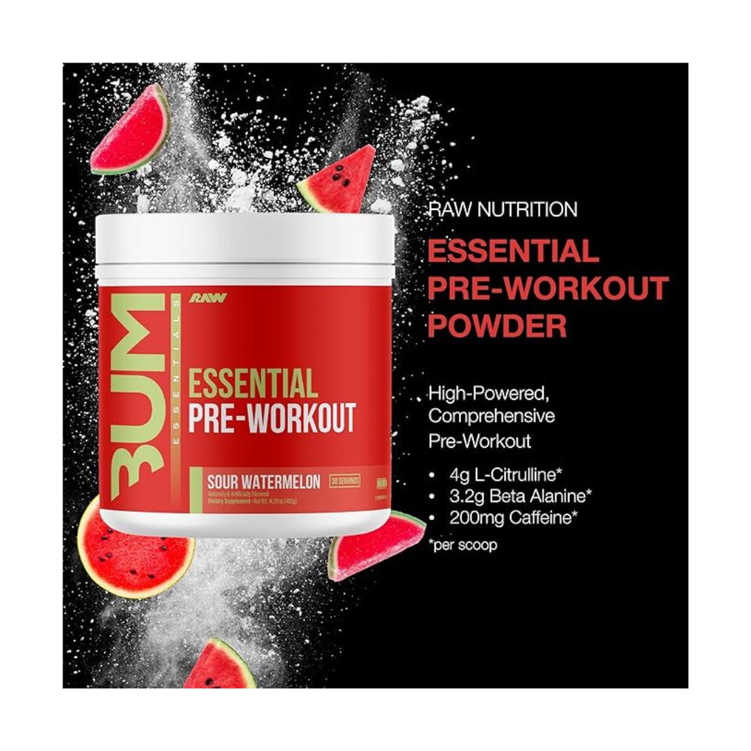 RAW BUM ESSENTIAL PRE WORK OUT WATER MELON 405GM