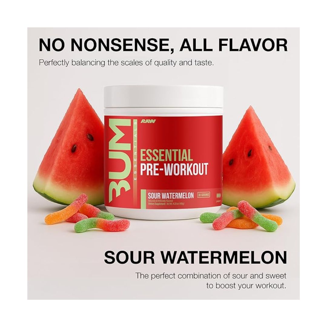 RAW BUM ESSENTIAL PRE WORK OUT WATER MELON 405GM