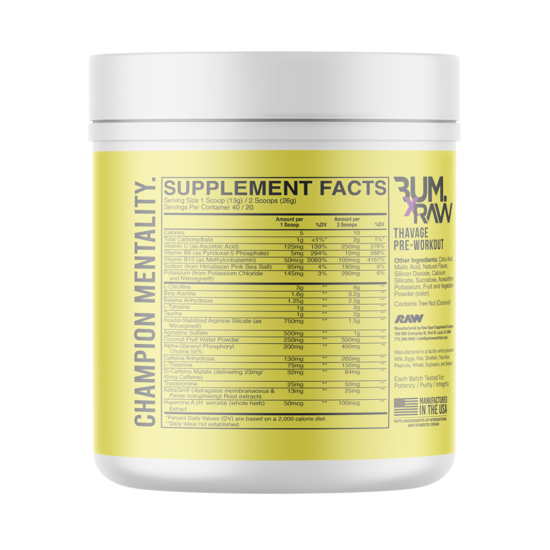 RAW CBUM THAVAGE PRE WORK OUT BLACK BERRRY LEMONADE 540GM