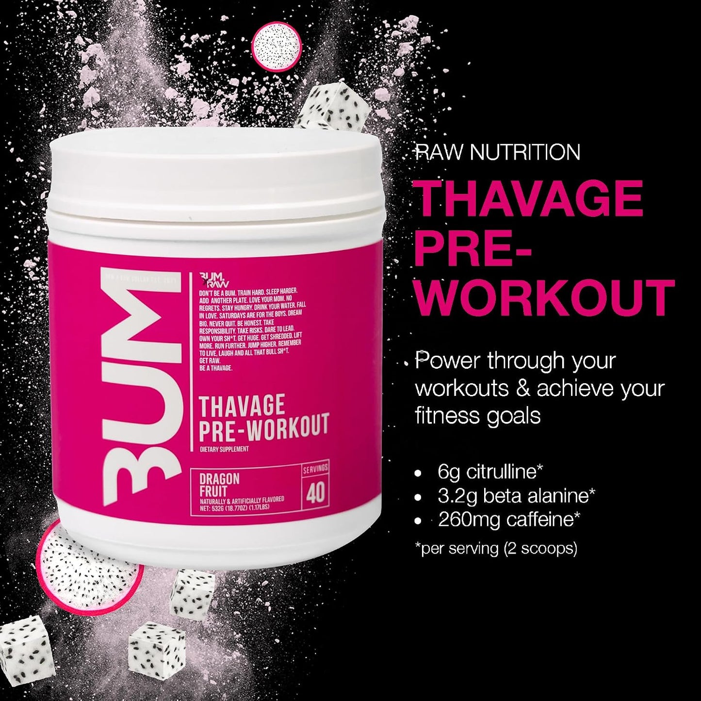 RAW X CBUM THAVAGE PRE-WORKOUT DRAGON FRUIT 532GM