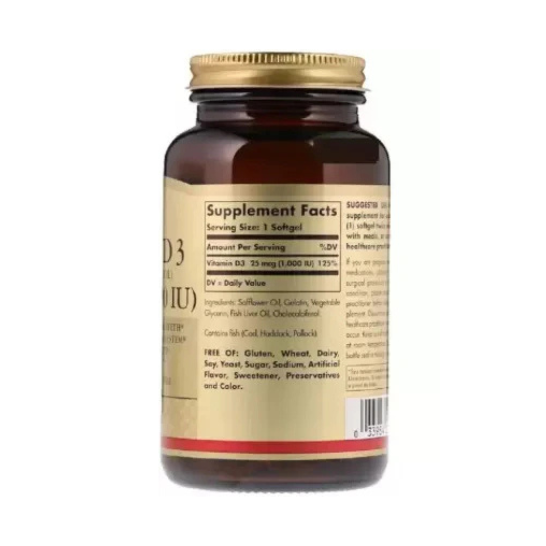 SOLGAR VITAMIN-D3 (1000IU) 100 SOFTGELS