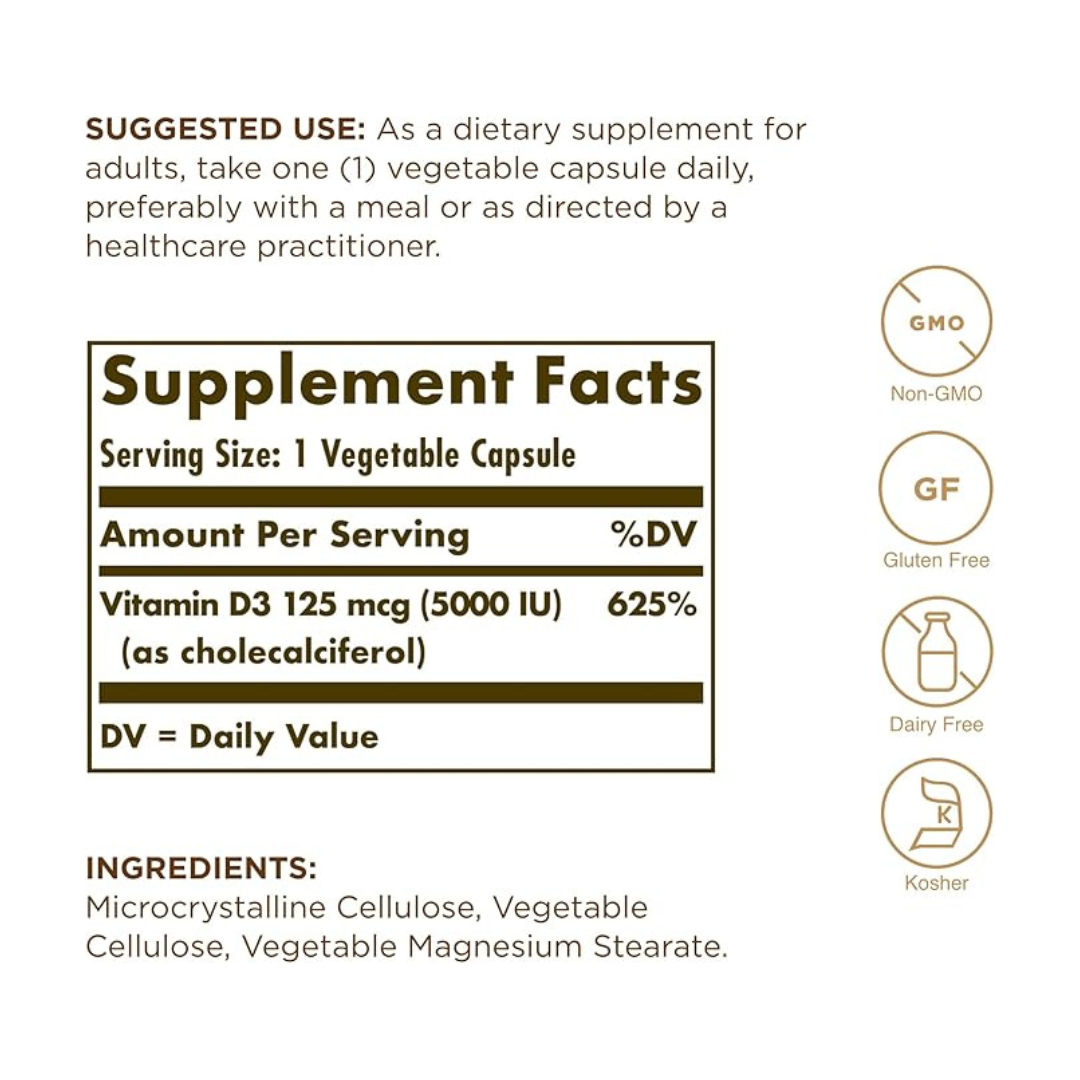 SOLGAR VITAMIN-D3 (5000IU) 120 CAPS