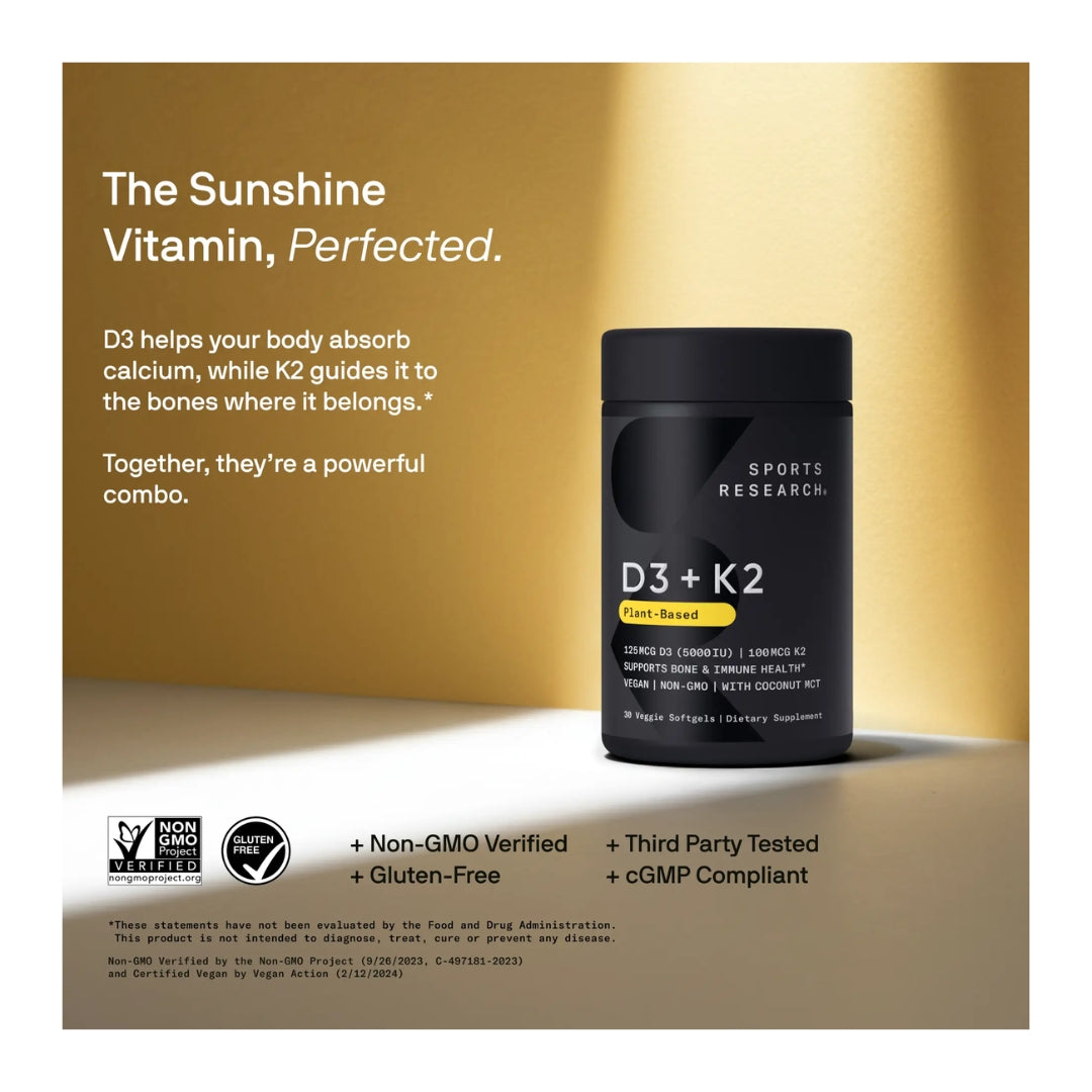 SPORTS RESEARCH - D3+K2 PLANT BASED - 60 SOFTGELS