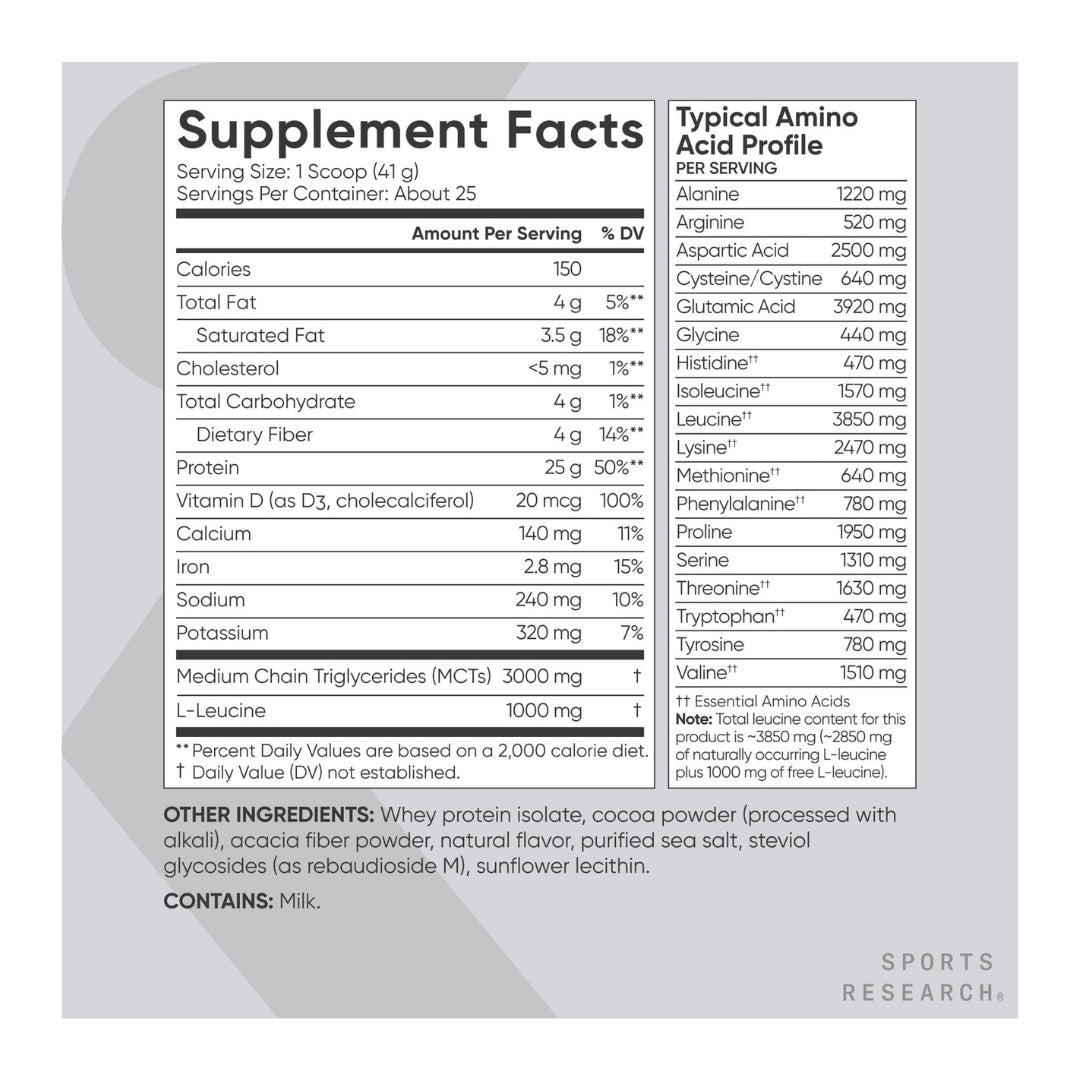 SPORTS RESEARCH WHEY PROTEIN ISOLATE -DUTCH CHOCOLATE - 2.2 LB